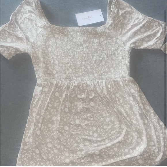 Isabel Maternity Smocked Floral Beige Maternity Top - Picture 2 of 3